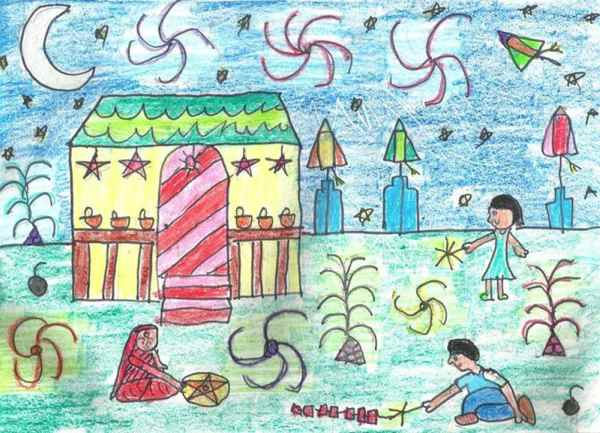 Image of Sketch Of Indian Kids Celebrating Diwali Festival Outline Editable  IllustrationBH103975Picxy