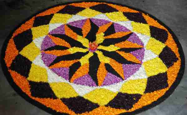 Onam rangoli designs with flowers
