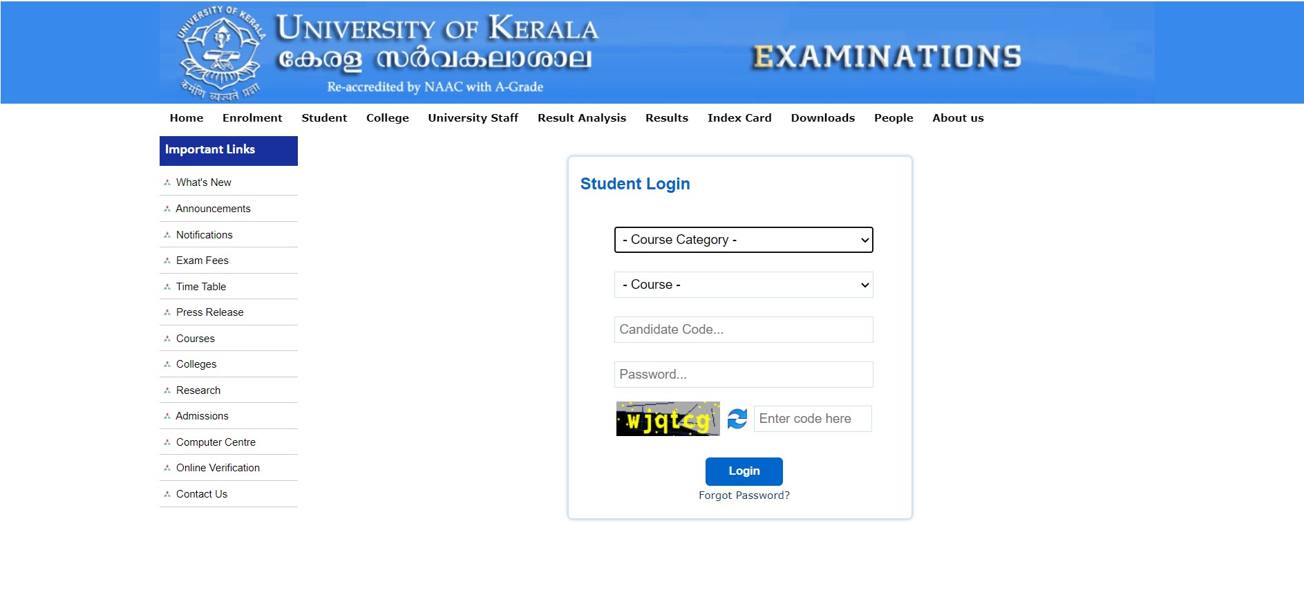 Kerala University Student Login Portal exams.keralauniversity.ac.in