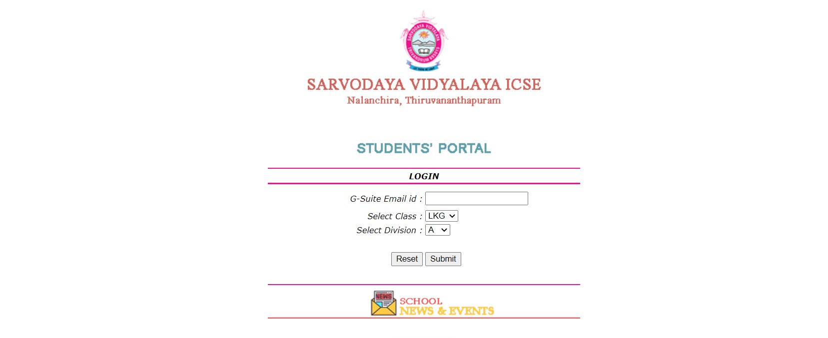 Sarvodaya Student portal sign in