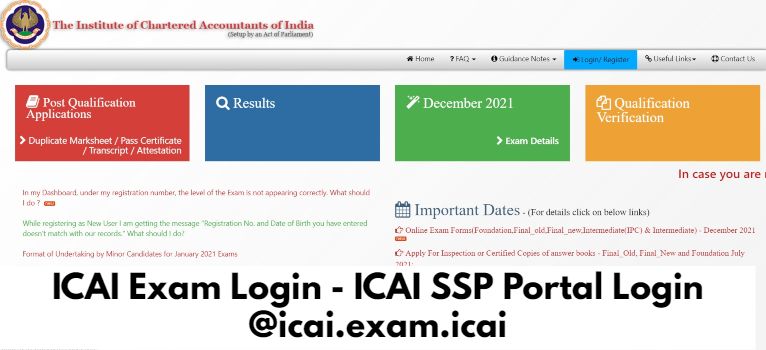 ICAI Exam Login ICAI SSP Portal Login icai exam icai Hindi Jaankaari