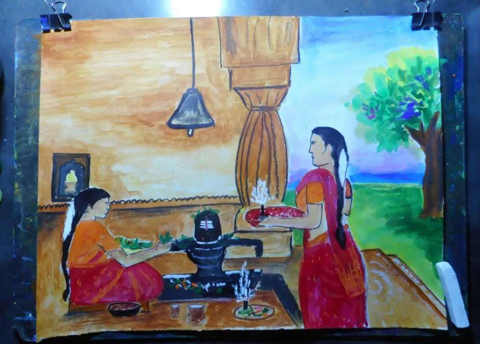 Mahashivratri drawing with colour