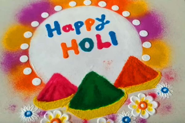 2022 Happy Holi rangoli designs with dots