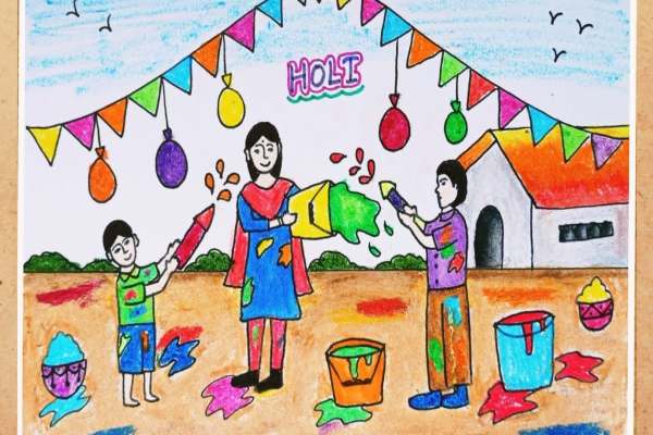 Holi drawing for class 7