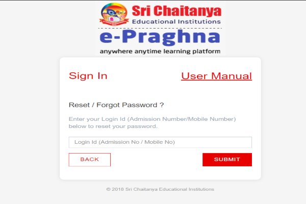 Sri Chaitanya Student login reset password